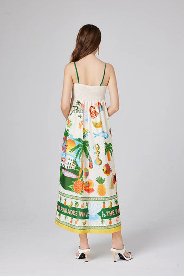 Floral Maxi Dress for Women with Shirred Bodice – Lightweight Sleeveless Long Dress in Paradise Print 1