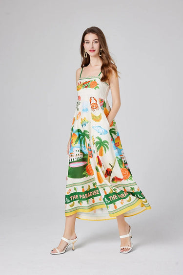 Floral Maxi Dress for Women with Shirred Bodice – Lightweight Sleeveless Long Dress in Paradise Print 2