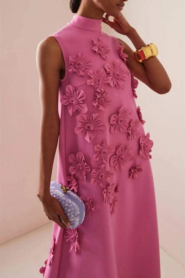 Floral Maxi Dress with Mock Neck and 3D Embellishments – Elegant Long Dress for Formal Occasions 1