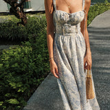 Floral Midi Dress for Women with Sweetheart Neckline – Sleeveless A-Line Summer Wedding Guest Dress 0