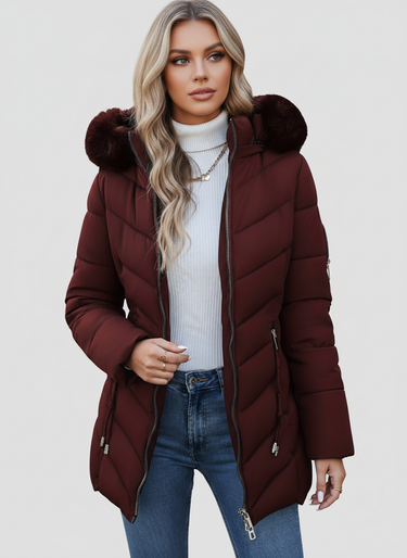 Florence | Elegant Quilted Puffer Coat with Faux-Fur Hood - Lumina 1