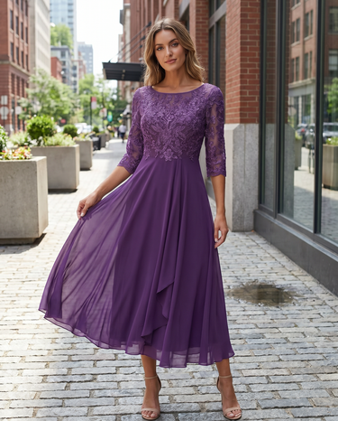 Elegant Flowy Women's Party Dress with Lace Bodice