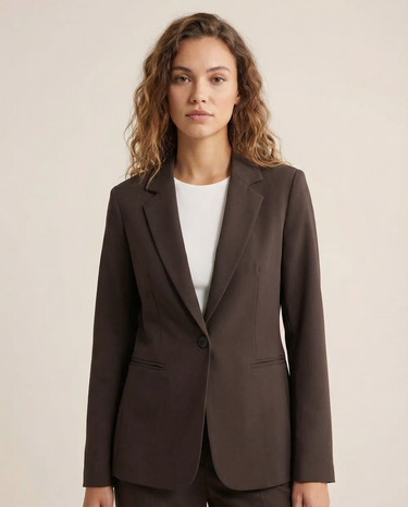 Korean Fashion Blazer – Tailored Dark Cocoa Brown Slim Fit Jacket