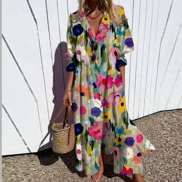 Geometry Circle Print Dress – Vintage Puff Sleeve A-Line Summer Style 0
