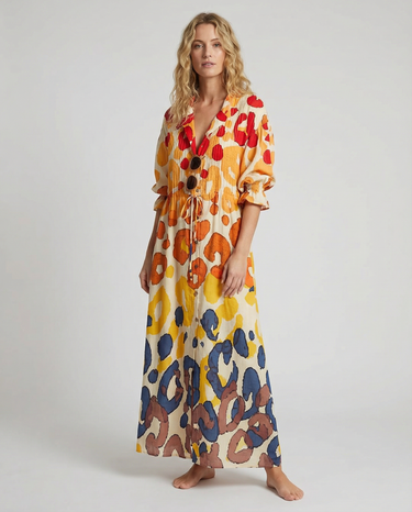 Geometry Circle Print Dress – Vintage Puff Sleeve A-Line Summer Style 1