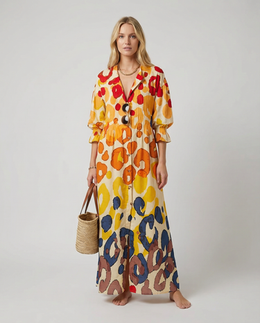 Geometry Circle Print Dress – Vintage Puff Sleeve A-Line Summer Style 2