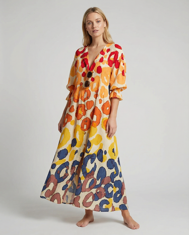Geometry Circle Print Dress – Vintage Puff Sleeve A-Line Summer Style 3