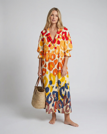 Geometry Circle Print Dress – Vintage Puff Sleeve A-Line Summer Style 4