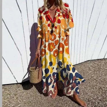 Geometry Circle Print Dress – Vintage Puff Sleeve A-Line Summer Style 5