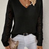 Glynice Sweater | Modern Crochet Sleeve V-Neck Sweater 4