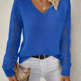 Glynice Sweater | Modern Crochet Sleeve V-Neck Sweater 5