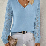 Glynice Sweater | Modern Crochet Sleeve V-Neck Sweater 6