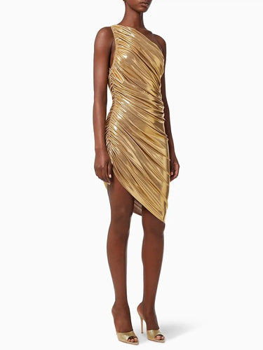 Gold Evening Dresses Luxury Women Clothes 2025 Autumn New Sleeveless Prom Dress Sexy Oblique Shoulder Gown Y2k Brithday Gowns 2