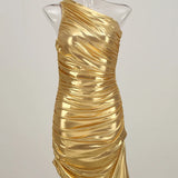 Gold Evening Dresses Luxury Women Clothes 2025 Autumn New Sleeveless Prom Dress Sexy Oblique Shoulder Gown Y2k Brithday Gowns 4