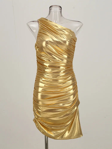 Gold Evening Dresses Luxury Women Clothes 2025 Autumn New Sleeveless Prom Dress Sexy Oblique Shoulder Gown Y2k Brithday Gowns 4