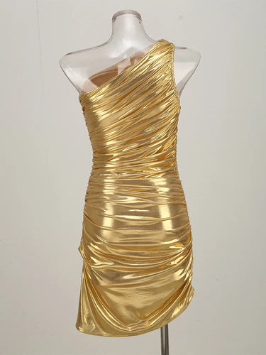 Gold Evening Dresses Luxury Women Clothes 2025 Autumn New Sleeveless Prom Dress Sexy Oblique Shoulder Gown Y2k Brithday Gowns 5