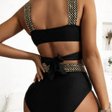 High-Waisted Bikini with Elegant Golden Cross Straps 5