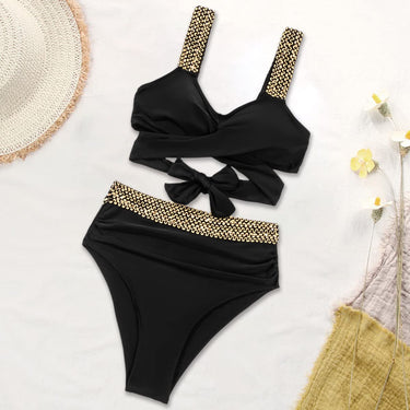 High-Waisted Bikini with Elegant Golden Cross Straps 6