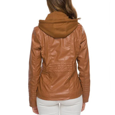 Hooded Leather Jacket for Women – Customizable Short PU Coat with Zipper Closure for Autumn/Winter 2