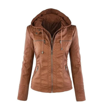 Hooded Leather Jacket for Women – Customizable Short PU Coat with Zipper Closure for Autumn/Winter 4