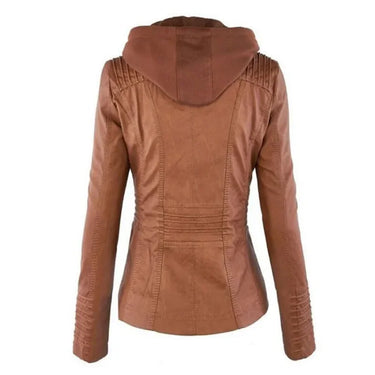 Hooded Leather Jacket for Women – Customizable Short PU Coat with Zipper Closure for Autumn/Winter 5