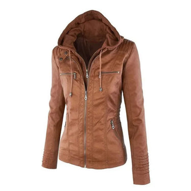 Hooded Leather Jacket for Women – Customizable Short PU Coat with Zipper Closure for Autumn/Winter 6