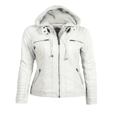 Hooded Leather Jacket for Women – Customizable Short PU Coat with Zipper Closure for Autumn/Winter 7
