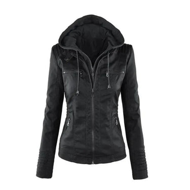 Hooded Leather Jacket for Women – Customizable Short PU Coat with Zipper Closure for Autumn/Winter 9