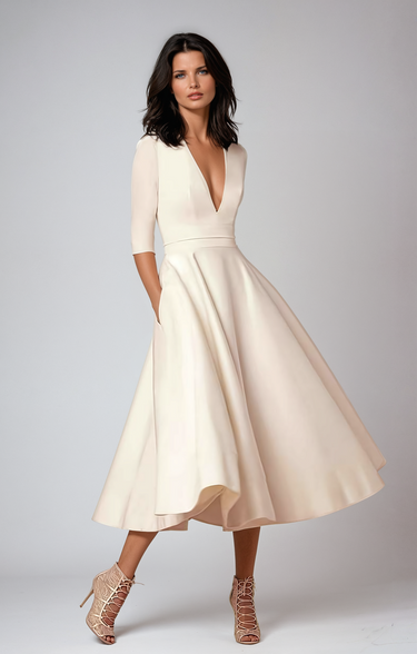 Isabelle | Women’s Wedding Guest Elegant Flared Midi Dress 0