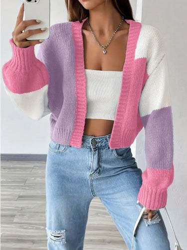 Joanna | Women's Cropped Color Block Cardigan 3