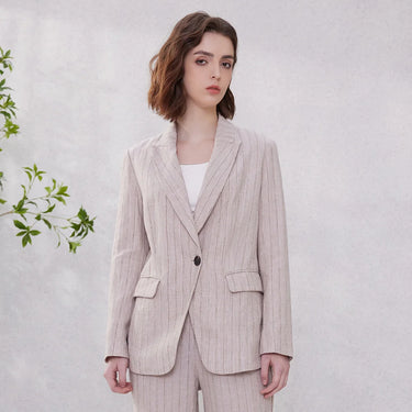 K2062X Linen Blazer Suit – Stylish Stripe Design for Chic Office Attire 1