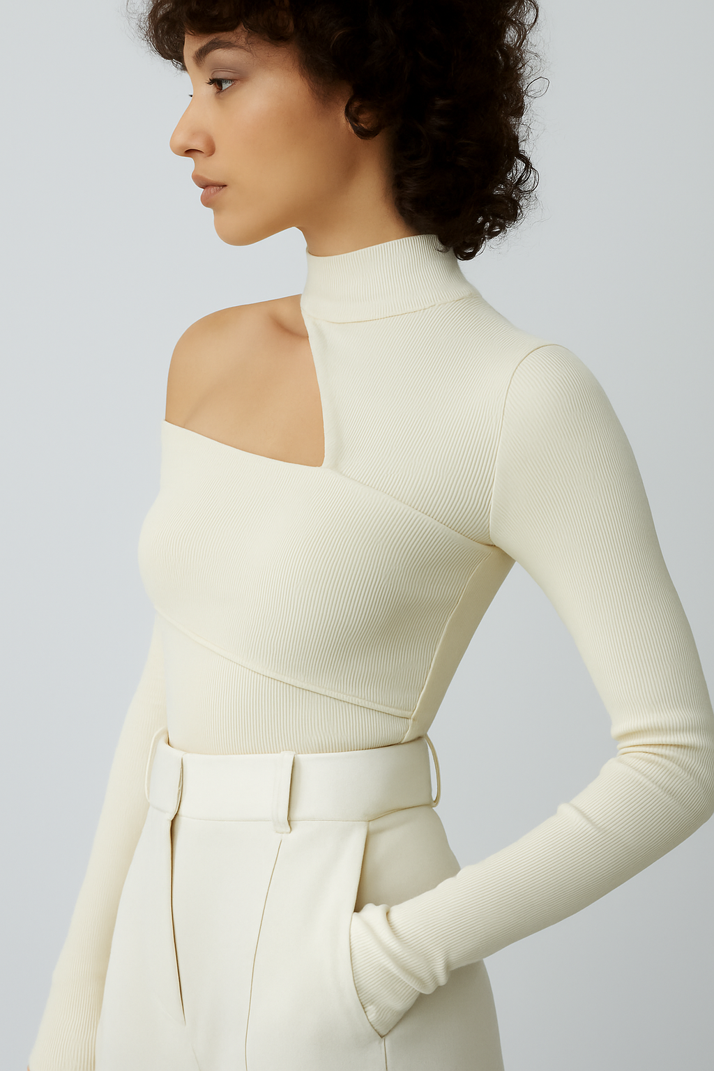 Kaia Asymmetrical High Neck Cutout Top