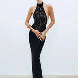 Lace Patchwork Dresses For Women Fashion Sexy Streetwear Solid Sleeveless Tank Sheath Hip Wrap Long Vestidos Robe Female Elegant 3