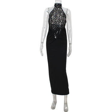 Lace Patchwork Dresses For Women Fashion Sexy Streetwear Solid Sleeveless Tank Sheath Hip Wrap Long Vestidos Robe Female Elegant 4
