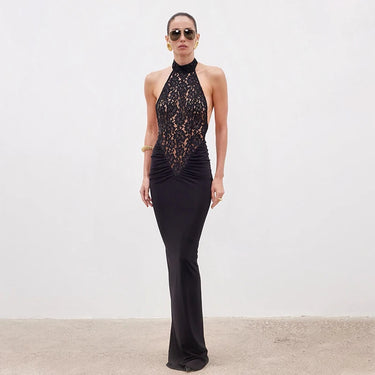 Lace Patchwork Dresses For Women Fashion Sexy Streetwear Solid Sleeveless Tank Sheath Hip Wrap Long Vestidos Robe Female Elegant 6