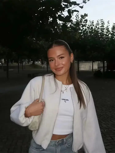 Ladies Fashion Autumn Winter Jacket Women Retro Round Neck Long Sleeve Elastic Hem Zipper Soft Bomber Jacket Women Coat Female 1