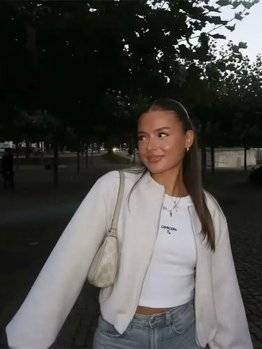 Ladies Fashion Autumn Winter Jacket Women Retro Round Neck Long Sleeve Elastic Hem Zipper Soft Bomber Jacket Women Coat Female 3