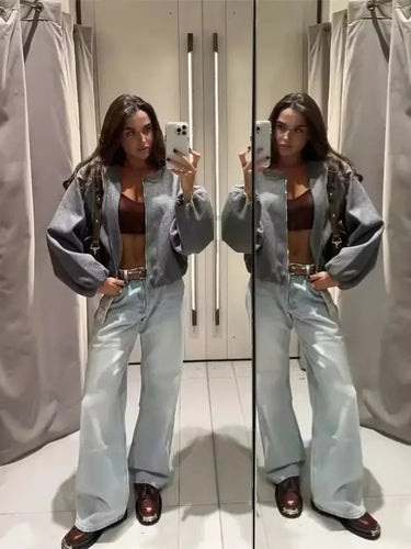 Ladies Fashion Autumn Winter Jacket Women Retro Round Neck Long Sleeve Elastic Hem Zipper Soft Bomber Jacket Women Coat Female 4