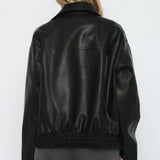 Ladies' autumn and winter casual black zipper loose PU jacket jacket 1