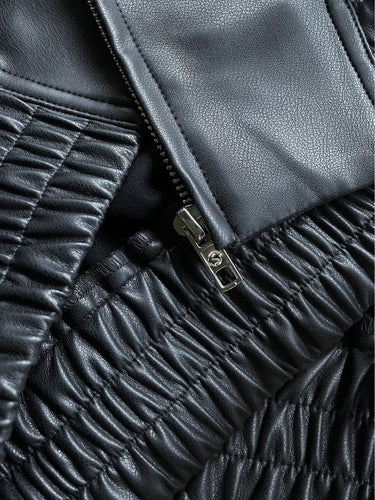 Ladies' autumn and winter casual black zipper loose PU jacket jacket 4