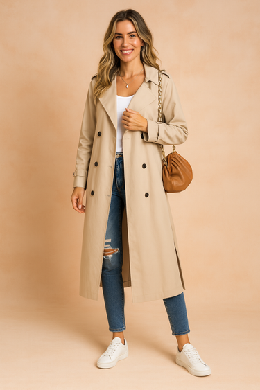 Lena Black Trench Coat Women – Chic Double-Breasted Design for Everyday Elegance 0