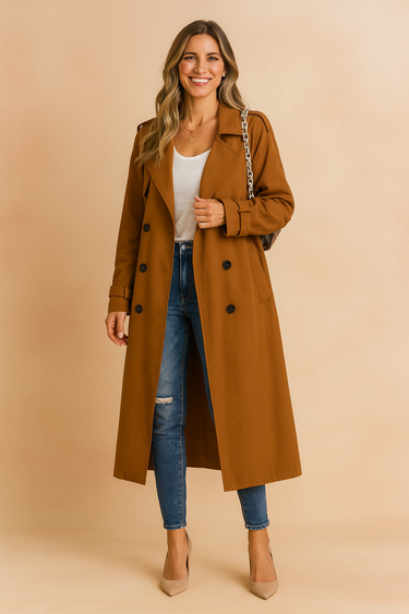 Lena Black Trench Coat Women – Chic Double-Breasted Design for Everyday Elegance 1