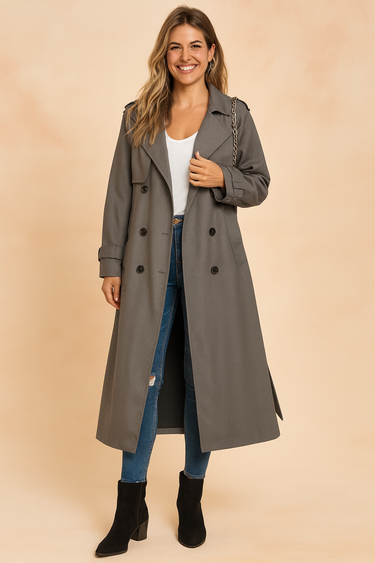 Lena Black Trench Coat Women – Chic Double-Breasted Design for Everyday Elegance 3