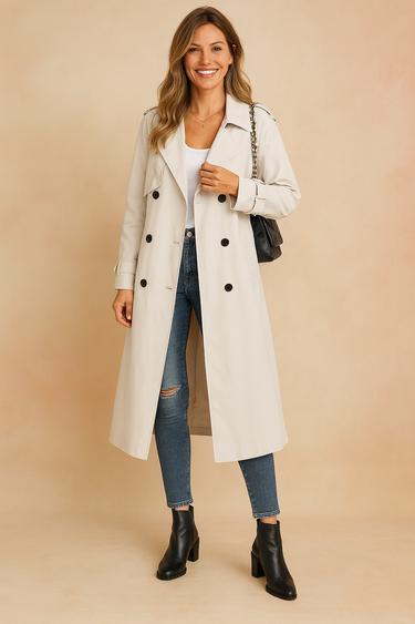 Lena Black Trench Coat Women – Chic Double-Breasted Design for Everyday Elegance 4