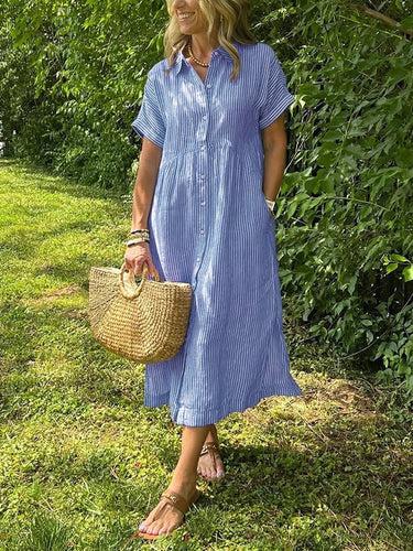 Lily | Women’s Striped Button Front Midi Dress 0