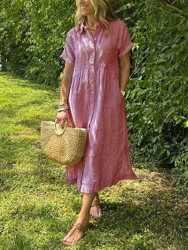 Lily | Women’s Striped Button Front Midi Dress 3