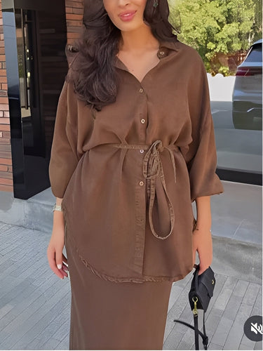 Lisa™ | Long-sleeved Tie-Drawstring Shirt and Skirt Set 8