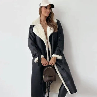 Long Coat Women with Fleece Lining and Teddy Collar – Elegant Long Winter Coat for Chilly Days, Black 0
