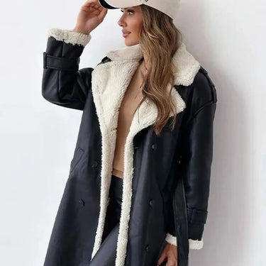 Long Coat Women with Fleece Lining and Teddy Collar – Elegant Long Winter Coat for Chilly Days, Black 1