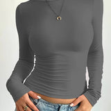 Long top | Slim fit | Round neck | Simple long sleeve shirts | Women's clothing 1